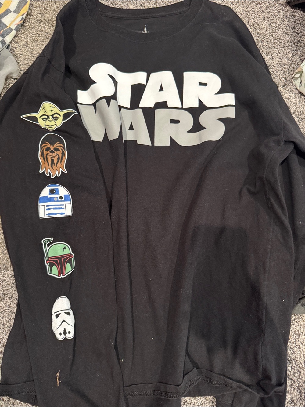 Disney Star Wars Black Long Sleeve T‑Shirt with Character Patches